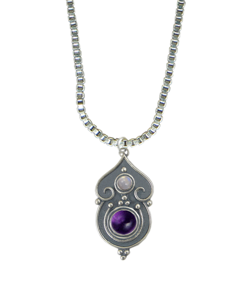 Sterling Silver Necklace Amethyst And Rainbow Moonstone